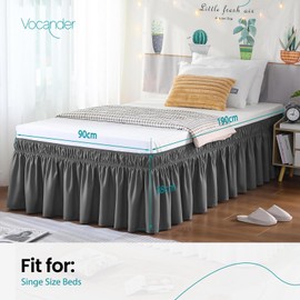 Vocander Single Bed Valance Sheet Dark Grey, Single Size Bed Skirt Pleated Wrap Around 90 × 190 cm, Easy to Install Machine Washable