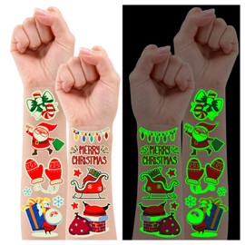 Partywind Glow Christmas Party Supplies Temporary Tattoos for Kids, 170 Styles Luminous Stocking Stuffers for Boys Girls Christmas Party Decorations, Xmas Holiday Games Toys (15 Sheets)