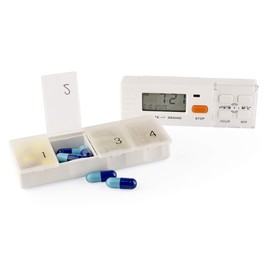 Tabtime 4 Daily Pill Box with Timer and 4 Alarms per Day & Extra Large Pill compartments