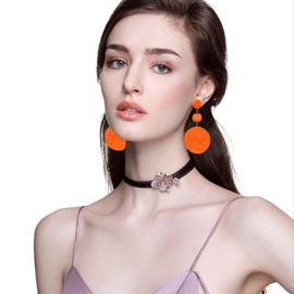 GBAHFY Raffia Round Earrings for Women Geometric Statement Boho Straw Raffia Ball Drop Earrings (Orange)