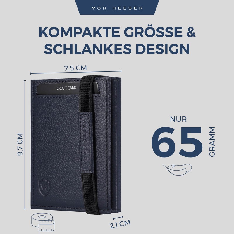 VON HEESEN slim wallet, darkblue, Without coin compartment