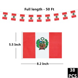 50 Feet Peru Banner Flag String, Peruvian Mini Flag Small Banner, for Party, Shops and Bars Decorations, Outdoor Decorations, 38 Flags