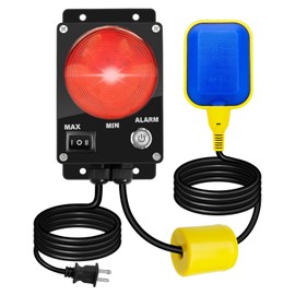 Sump Pump Alarm, 110dB Loud High/Low Water Alarm, with ON/Off Button & Large Red LED Indicator & 10Ft Level Float Switch, IP67 Waterproof Detector for Indoor/Outdoor Septic Tank Pond Basement