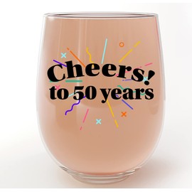 Spotted Dog Company Cheers! To 50 Years, Printed, 17oz Stemless Wine Glass, Happy 50th Birthday Decorations, 50th Birthday Gifts for Men, Birthday Gift Ideas, Wine Glass Cups, Drinking Decor