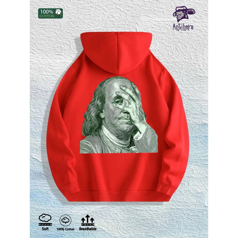 Ben Franklin Money Meme Graphic Hoodie 100% Cotton US Warehouse