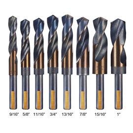 YOHANSEN Reduced Shank Drill Bits Set, 8 Pcs Silver and Deming Large Drill Bit Set with Aluminum Index Case, M2 Black and Gold Finish HSS, 135-Degree Split Point for Smooth Drilling, 9/16” - 1”