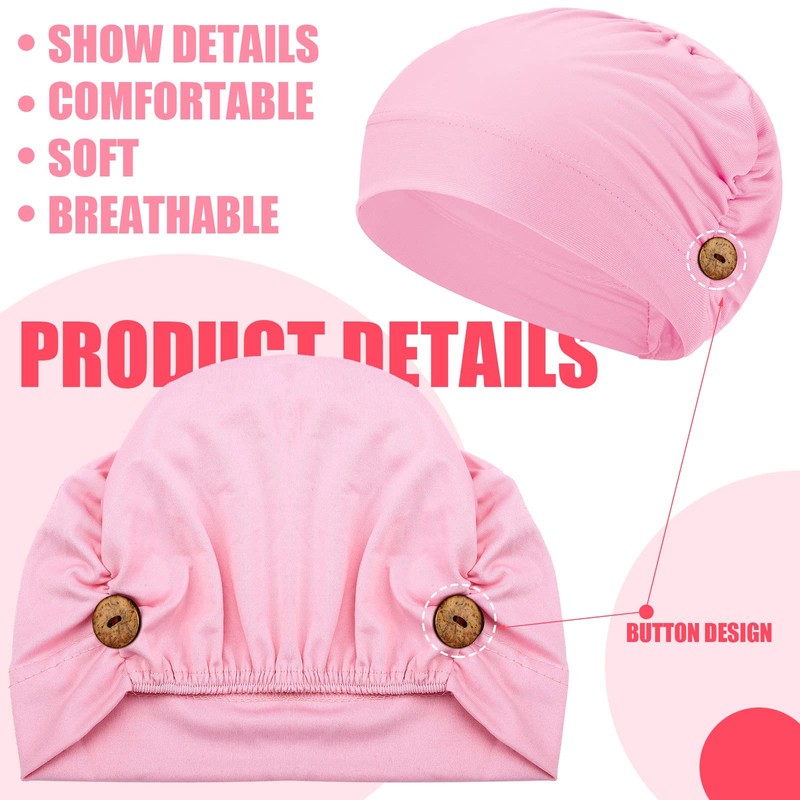 Geyoga 10 Pcs Soft Bouffant Caps with Buttons, Gourd-Shape Caps