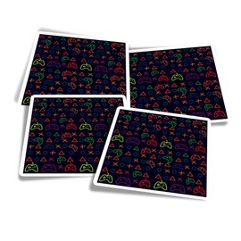 Vinyl Square Stickers (Set of 4) 10cm - Gamer Console Theme Buttons Gaming for Laptops, Tablets, Luggage, Scrap Booking, Fridges #170036