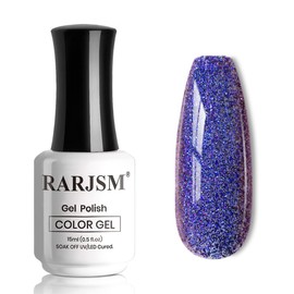 RARJSM Chameleon Gel Nail Polish Blue to Purple Multichrome Big Flakes Color Changing Glitter Chrome Gel Polish Curing Requires Sparkle Shimmer Nail Gel Varnish Soak Off DIY at Home Salon 15ml