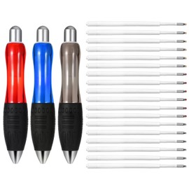 Sibba Heavy Weighted Ballpoint Pens 3 Pcs Big Fat Pens Aids Writing Large Wide Grip Pen Supplies 18 Pcs Refills for Tremor Handicap Carpal Tunnel Weak Hand Office(Black Red Blue)