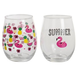 Home Essentials Flamingo Wine Glasses - Set of 2 Pink