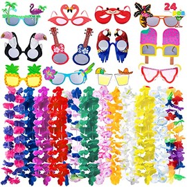 JOYIN 24 Paquete de Fiesta Luau: 12 Leis Hawaianas y 12 Anteojos de Sol Tropicales, Accesorios para Fiestas y Eventos Temáticos