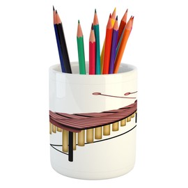 Lunarable Marimba Pencil Pen Holder, Illustration of a Percussion Instrument with Wooden Bars Beaters, Ceramic Pencil Holder for Desk Office Accessory, 3.6" X 3.2", Rose Brown