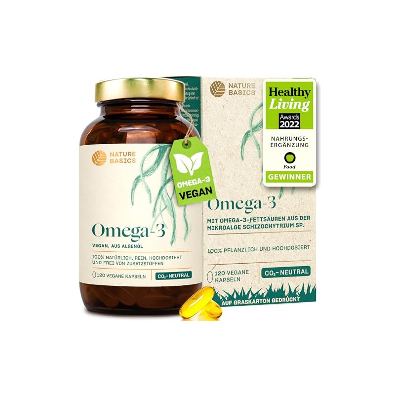 Nature Basics Omega 3 Algae Oil, 120 Capsules, Vegan, DHA