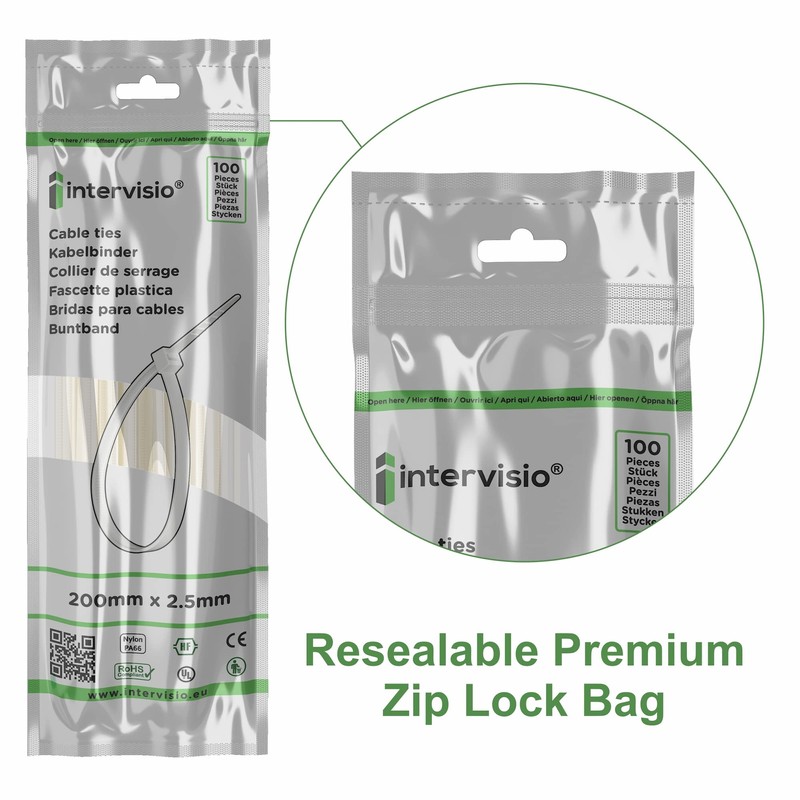 Zip Ties 200mm x 2.5mm White - 8” Premium Neutral