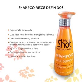 Shampoo Rizos Definidos Kolor Shot con Cacao y Aceite de Jojoba Sin Sulfatos ni Parabenos para Pelo Ondulado y Rizado, Limpia e Hidrata Proporcionando Brillo, Revitaliza el Cabello Maltratado