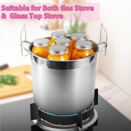HOMKULA Stainless Steel Canning Pot with Rack and Lid, Large Water Bath Canner, Full Home Canning Supplies Starter Kit, Compatible with Induction and Glass Top Stoves (Pink)