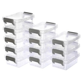 BSTKEY 12 Pcs Plastic Small Storage Containers with Lids, Clear Mini Storage Box Stackable Organizer Box Household Utility Box Case for Jewelry Beads Crafts