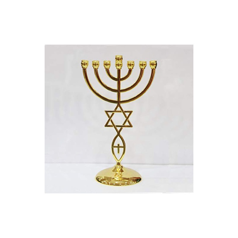 Jewish Messianic Gold Temple Menorah 8.5 inches Tall