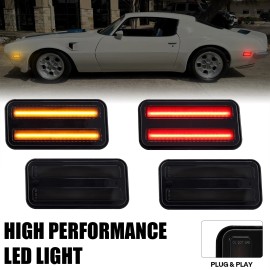 For 1970-1981 Pontiac Firebird Trans Am Smoked Lens Amber Red LED Side Marker Lights Fender Flare Indicator Lamps OEM 5963135Light Color: Amber+Red, Specification: 4PCS
