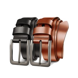Papaanils Black Belt Men,Genuine Leather Belts for Men for Jeans,Brown Strap with Grey Buckle Length110cm Pack(blk+tan)