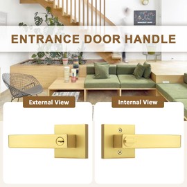 Probrico 5 Pack Gold Entry Door Locks,Satin Brass Heavy Duty Interior Front Door Handles with Key, Entrance Exterior Lockset Each with 3 Same Keys