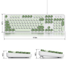 Owpkeenthy Typewriter Green Matcha Cute Keyboard with Floating Round Keys, Full Size Wired Retro Keyboard Click Feeling with Foldable Stands for Laptop Office PC Desktop Windows (Matcha)