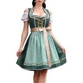 BENNIES Women’s Dirndl, 3-Piece Midi Costume Dress, Traditional Fashion Skirt, Dirndl Blouse for Oktoberfest, Green