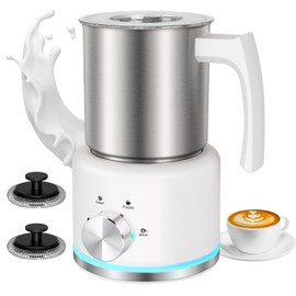 ByNaRIX Milk Frother and Steamer, 16.9 OZ Milk Frother for Coffee, 4 in 1 Frother Separable Easy to Use and Clean, Durable Safe Silent Working for Coffee, Latte, Cappuccino Hot Chocolate, White