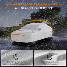 TATATOO Car Cover Waterproof All Weather,6 Layers with Cotton Lining for Full Protection Against Rain, Snow, UV, and Dust,Easy to Install and Remove,Fit Sedans up to 213 inches,with Zipper Door,Silver