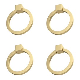 RZDEAL 4Pcs 2.0" x 1-7/8" Solid Brass Pulls for Dresser Drawer Ring Pulls Furniture Hardware Brushed Gold Wardrobe Door Handles