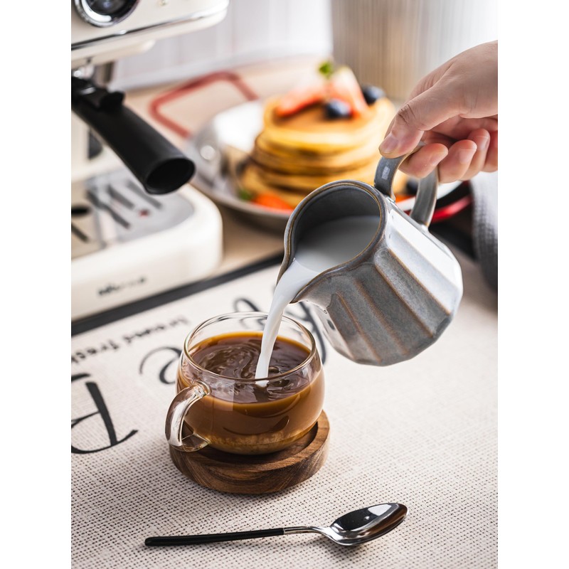 YHOJOY Ceramic Creamer Pitcher,Creamer Container with Handle, 10 OZ Small