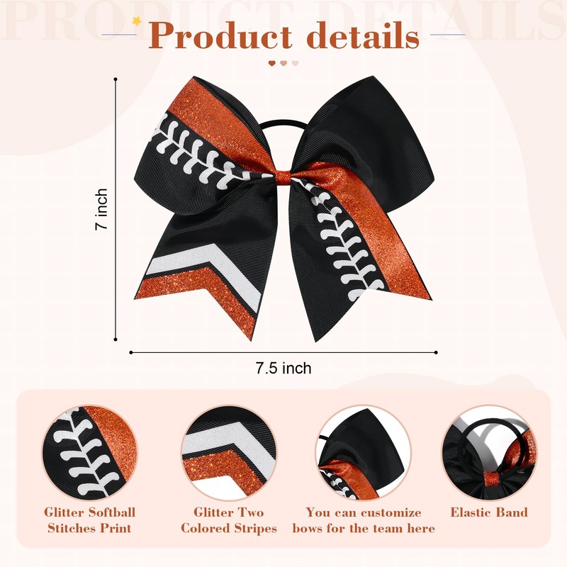 DEEKA 8" Softball Cheer Bows with Glitter Stitching Thread Cheerleader