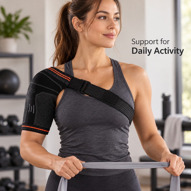 Adjustable Shoulder Support Brace with Detachable Silicone Pad, Compression Sleeve
