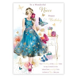 Niece Birthday Card - Wonderful Niece - Girl and Floral Dress - Made in the UK - Eco-Friendly