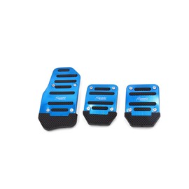 Partuto 3 in 1 Blue Metal Non-Slip Brake Foot Rest Gas Clutch Pedal Pad Cover Set for Car Replacement