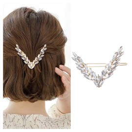 Inilbran Vintage Rhinestone Hair Clip Gold Crystal Wedding Hair Barrettes Crystal V Shape Hairpin Barrette Sparkly Cz Hair Pins Hairclip Decorative Bridal Hair Accessories for Women (Style A)