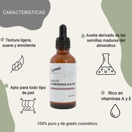 50 ML Aceite de Almendras Dulces Puro Prensado en Frío | Prunus Amygdalus Dulcis Oil • Grado Cosmético | Nutritivo para Piel, Barba y Cabello | Ideal para Formulación
