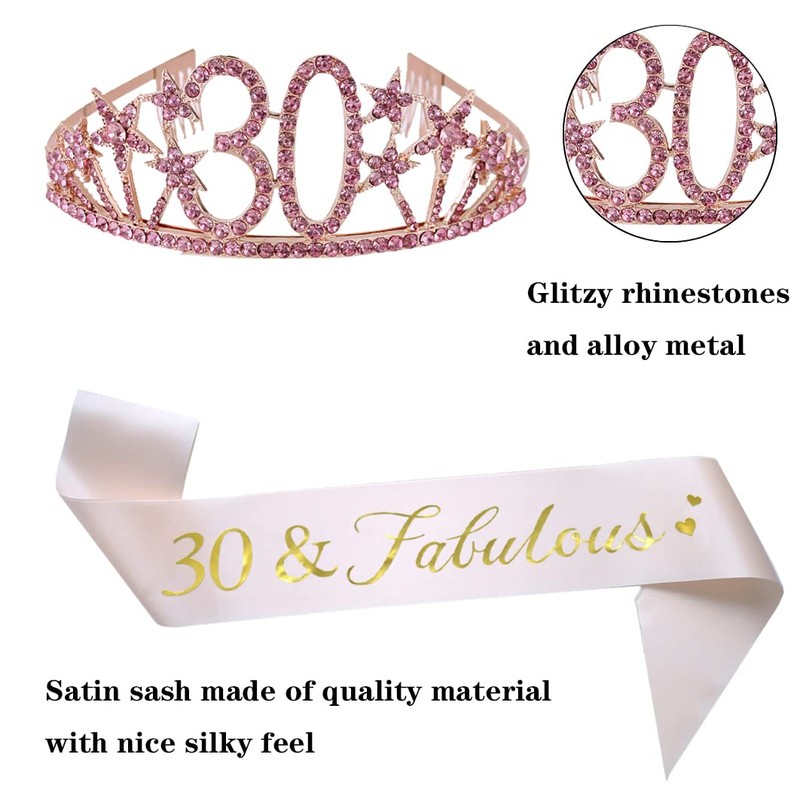 Happy 30th Birthday Tiara and Sash Gifts Crystal Rhinestone Princess