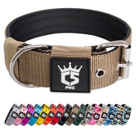 TSPRO Tactical Dog Collar 1.5 inch Wide Dog Collar Military Grade Strong Dog Collar Thick Dog Collar Heavy Duty Metal Buckle Dog Collar Fit 20.5-23.5 inches Neck (Khaki -L)