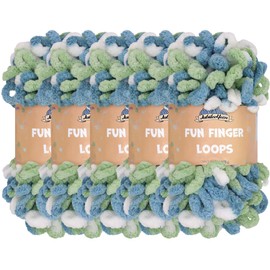 JubileeYarn Fun Finger Loops Yarn - Jumbo Polyester - 100g/Skein - Multicolor Blue Green - 5 Skeins
