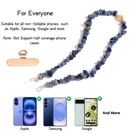 Natural Blue Aventurine Chips Beaded Crystal Phone Lanyard Wrist with Thin Tab, Universal Wristlet Straps Set for Women Men Gift