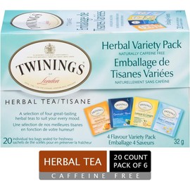 Twinings Herbal Variety Pack Individually Wrapped Tea Bags | Naturally Caffeine Free | Includes Lemon, Mandarin Orange, Camomile & Goodnight Blends | 20 Count (Pack of 6)