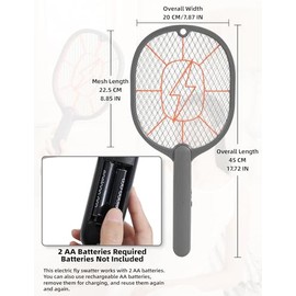 Electric Fly Swatter 2 Pack (Black & Gray), High-Voltage Bug Zapper Racket for Mosquitoes & Flies, Safe Protective Mesh, Indoor/Outdoor AA Batteries Required, Not Included