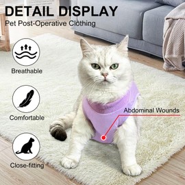 Cat Recovery Suit for Abdominal Wounds or Skin Conditions, Breathable Cat Onesies for Post-Surgery Cats, E-Collar Alternative for Cats After Spay, Anti-Licking Wound Protector (Purple, Medium)