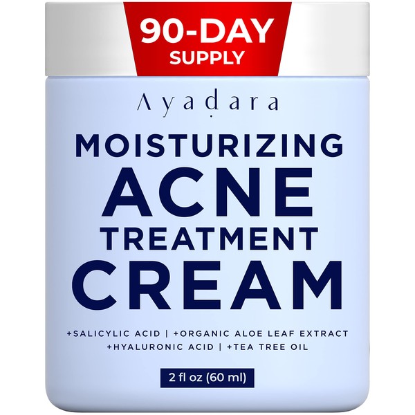 AYADARA Breakout Warrior Acne Cream, 90-Day Supply, Acne Moisturizer for Face and Body, Salicylic Acid Acne Treatment, Acne Facial Moisturizer for Oily, Blackhead, Whitehead, For All Types of Skin
