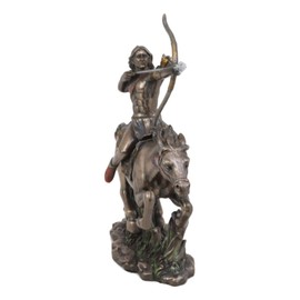 Ebros Tribal Native American Indian Chief Warrior with Eagle Roach Headdress On Horse with Shortbow and Arrow Statue 10" Long Indians Figurines and Statues Cultural Heritage Home Decor