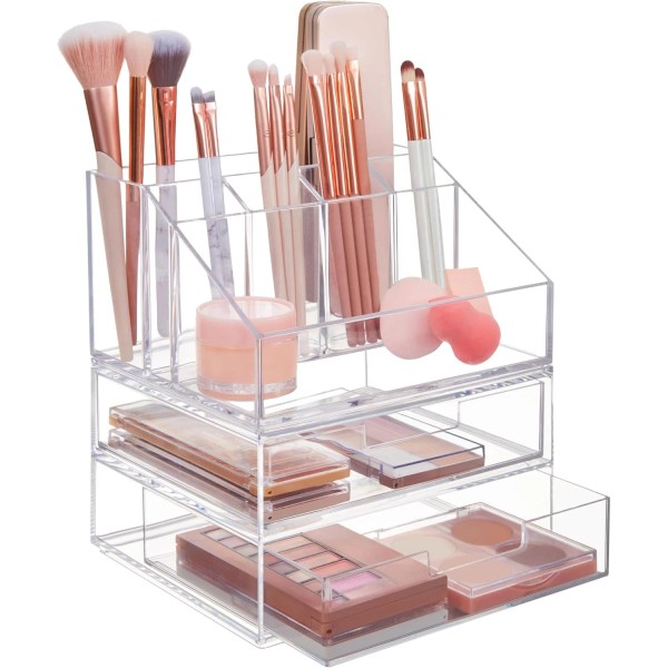 Unbranded Stackable Clear Makeup Brush Holder and Drawer Organizer Set