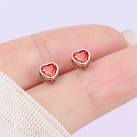 Liaya 925 Sterling Silver Earrings for Women Girls Kids, Love Heart Hypoallergenic Cute Birthstone Stud Earrings Screw Back CZ Cubic Zirconia Earrings Jewelry Gifts