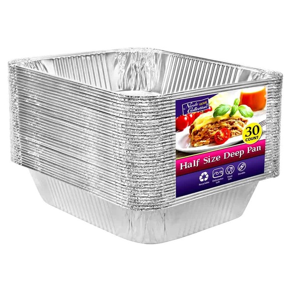 Nicole Home Collection Aluminum Pans Half Size Disposable Pans 12.5 x 10.25 x 2.5 | For All Types of Prepping Food | 30 Count